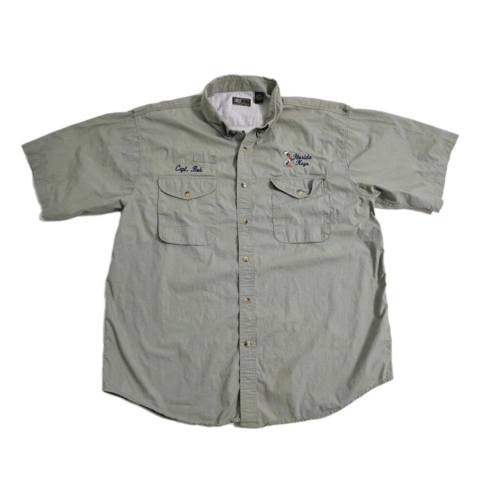 Captain Bob Florida Keys Shirt Mens 2XL Long Sleeve Pockets Vented Fishing Green
